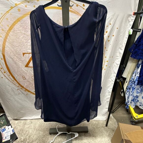 R & M Richards Plus Size Embellished Chiffon-Cape Dress - Navy Blue Size 22W - Picture 3 of 3